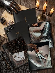 Тетрадь 48 л. А5 клетка, на скрепке, офсет LOREX MEDIEVAL CORE мелованный картон, двойная обложка, запечатка форзаца, матовая ламинация, эмбоссинг