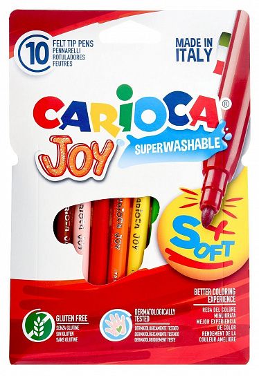 Фломастеры Carioca JOY классические 10 цв. круглый корпус, суперсмываемые, картонная упаковка