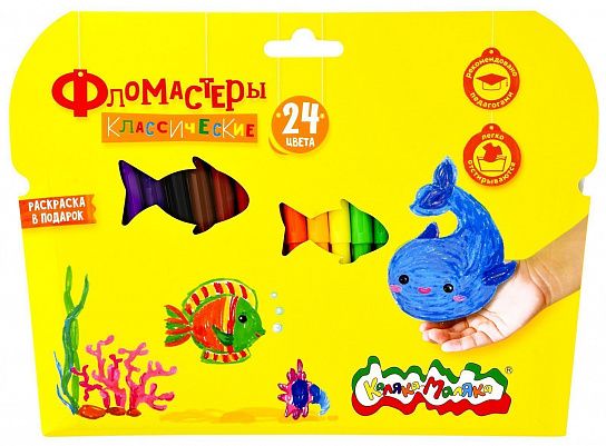 Фломастеры Каляка-Маляка классические 24 цв. круглый корпус, легкосмываемые, картонная упаковка