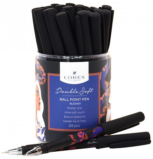 Ручка масляная LOREX BLESSED Double Soft синяя 0,7 мм, дизайн круглый корпус ultra-soft touch, игольчатый наконечник