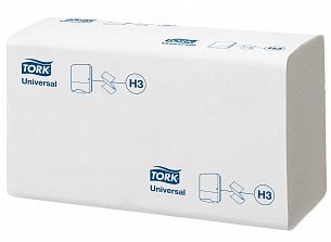 Полотенца бумажные TORK UNIVERSAL H3, 1 слойные, V(ZZ)-сложение, 23х23 см, 250 л., белые с тиснением