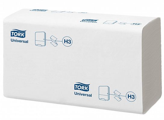 Полотенце бумажные TORK UNIVERSAL H3, 1 слойные, V(ZZ)-сложение, 23х23 см, 250 л., белый с тиснением лист
