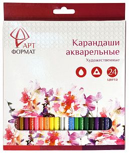 Карандаши цветные акварельные АРТформат деревянные, 24 цвета, трехгранные, картонная упаковка