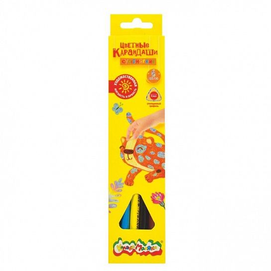 Набор цветных карандашей Каляка-Маляка Премиум 6 цветов, утолщенный супермягкий грифель, трехгранные, дерево
