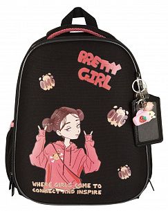 Рюкзак Schoolformat ERGONOMIC LIGHT 2 АНИМЕ ДЕВОЧКА 21л черн. 38х29х19 жестк. каркас 2 отд. молния держатель для карточек брелок д/де