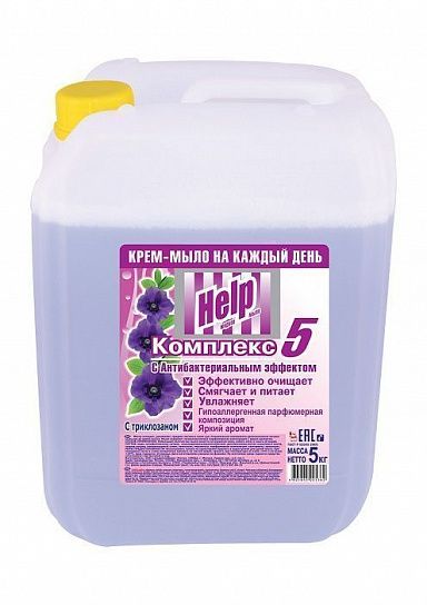 Мыло-крем жидкое HELP цветочное антибактериальное 5 л канистра