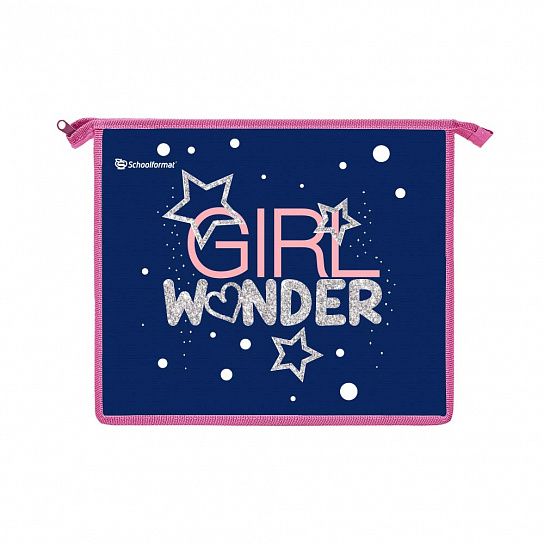 Папка для тетрадей 1 отделение А5 Schoolformat GIRL WONDER синяя, молния сверху, пластик, для девочек