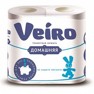 Туалетная бумага VEIRO ДОМАШНЯЯ, 2-слойная, рулон 15 м, 4 шт., вторичное сырье, белая с тиснением