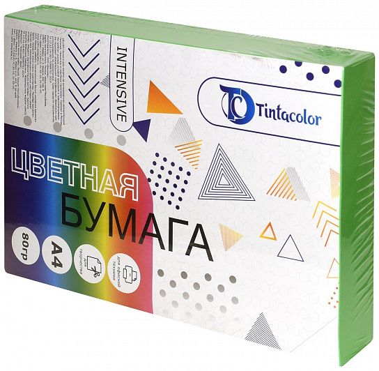 Бумага цветная Tintacolor, формат А4, 80 гр./м2, 500 листов, интенсив, цвет – зеленый