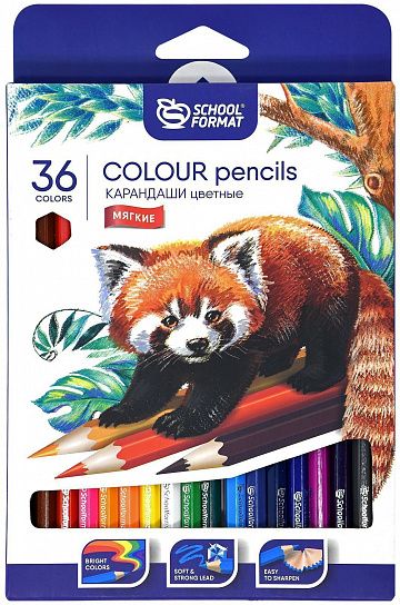 Набор цветных карандашей Schoolformat ANIMALS 36 цветов, шестигранные, дерево