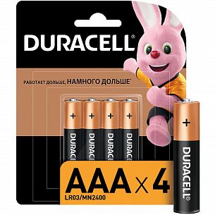 Батарейки DURACELL BASIC AAA алкалиновые 1,5 V, 4 штуки в упаковке