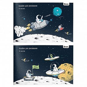 Альбом для рисования Schoolformat 12 л, А4, скрепка, SPACE ADVENTURE мелованный картон, сплошной Уф-лак
