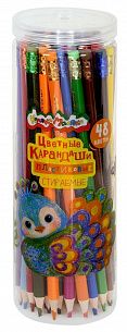 Набор цветных карандашей Каляка-Маляка СТИРАЕМЫЕ с ластиком 48 цв. трехгранные, пластиковые, тубус