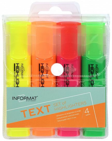 Набор текстовых маркеров INFORMAT TEXT 1—5 мм, 4 цвета, скошенный