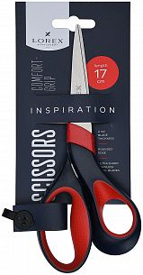 Ножницы LOREX COMFORT-GRIP INSPIRATION 170 мм, с эргономичными прорезиненными ручками, черно-красные
