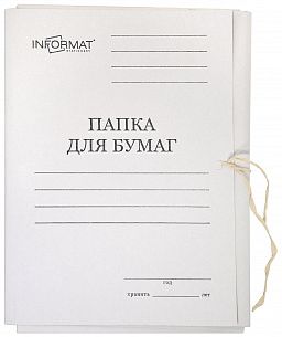 Папка с завязками INFORMAT А4, немелованный картон 320 г/м2, белый
