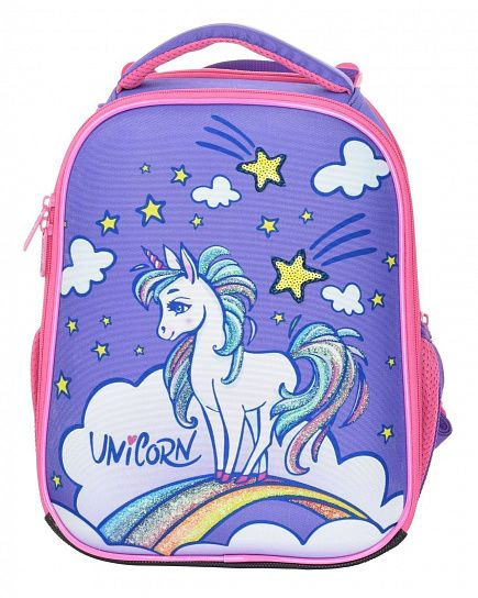 Рюкзак Schoolformat Little unicorn, модель ERGONOMIC 2А4M, жесткий каркас, двухсекционный, 35х26х16 см, 14 л, для девочек