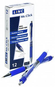Ручка шариковая автоматическая Linc Mr. Click синяя 0,7 мм, грип, игольчатый наконечник