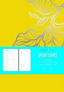 Ежедневник недатированный, А5, 136 л, BRIGHT LEAVES ЖЕЛТЫЙ, интегральная обложка, искусственная кожа, фольга