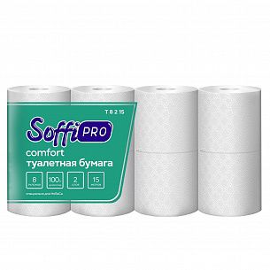 Бумага туал. 2 сл. SoffiPRO COMFORT, намотка 15 м 8 шт/упак белый 124 л. целл. Бытовое