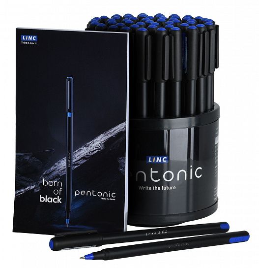 Ручка шариковая Linc PENTONIC синяя 0,7 мм, черный круглый корпус, игольчатый наконечник