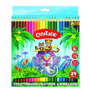 Набор цветных карандашей Creativiki 24 цвета, трехгранные, дерево