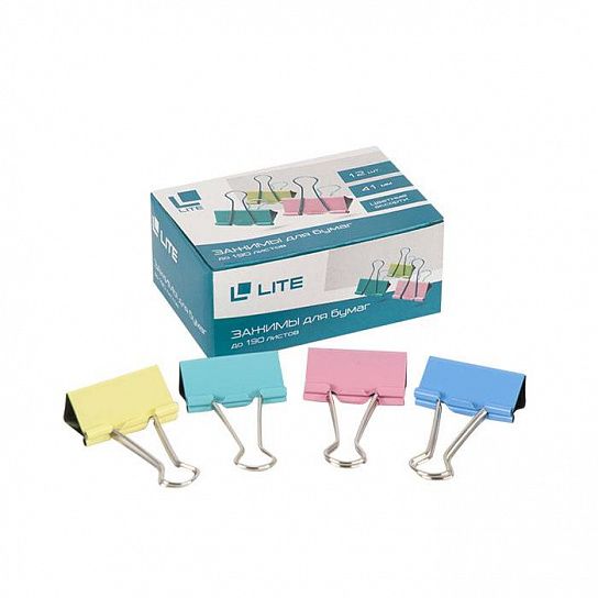 Зажим для бумаг LITE 41 мм ассорти, металл, 1 шт