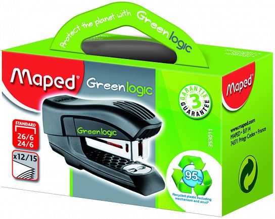 Степлер MAPED GREENLOGIC до 15 листов№ №24/6,26/6 пластик