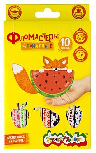 Фломастеры Каляка-Маляка АРОМАТНЫЕ утолщенные ароматизированные 10 цв. круглый корпус, легкосмываемые, принт на корпусе, картонная упаковка