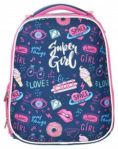 Рюкзак Schoolformat Super girl, модель ERGONOMIC 2, жесткий каркас, двухсекционный, 38х29х18 см, 19,8 л, для девочек