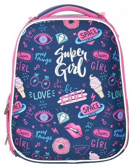 Рюкзак Schoolformat Super girl, модель ERGONOMIC 2, жесткий каркас, двухсекционный, 38х29х18 см, 19,8 л, для девочек