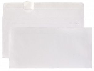 Конверт почтовый Е65 (110х220) чистый, белый, стрип, 80 г/м2