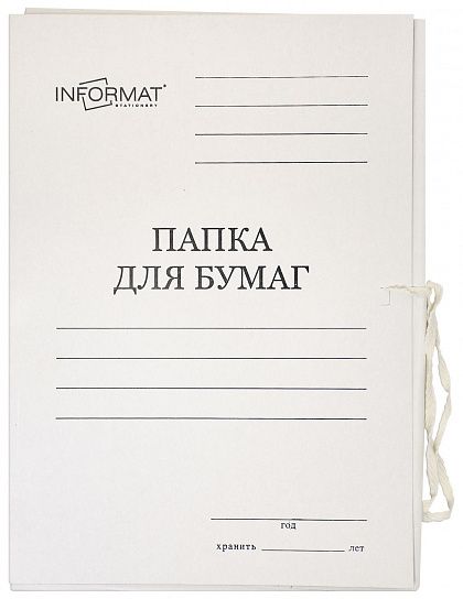 Папка с завязками INFORMAT А, мелованный картон 320 г/м2, белый