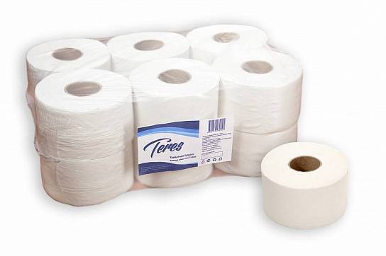 Туалетная бумага ТЕРЕС ЭКОНОМ MINI, 1 слой, без перфорации, рулон 200 м, вторичное сырье, белая