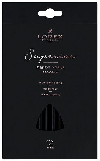 Фломастеры LOREX PRO-DRAW SUPERIOR 12 цветов, круглый корпус, картонная упаковка