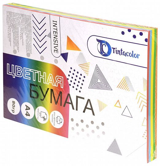 Бумага цветная Tintacolor, формат А4, 80 гр./м2, МИКС, 250 листов (5 цветов по 50 листов), интенсив