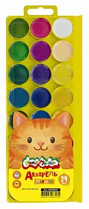 Акварель Каляка-Маляка 24 цвета, без кисти, квадратный кювет, пластиковая упаковка с европодвесом