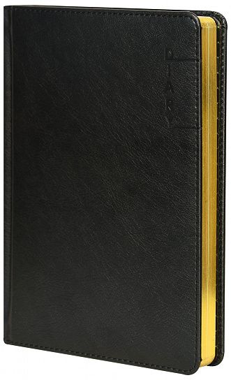 Ежедневник А5 недатированный INFORMAT СТАТУС 176 листов черный, твердая обложка с тиснением, обрез золотой, с закладкой-ляссе