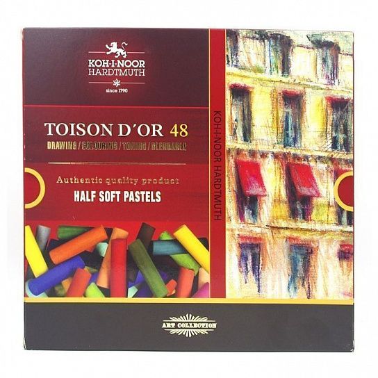 Пастель сухая мягкая Koh-I-Noor TOISON D`OR SOFT 8546 половинки 48 цв. ассорти, круглая в картонной упаковке