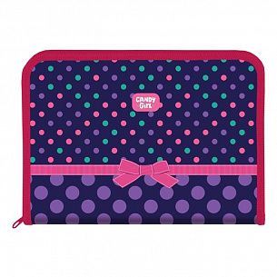 Папка для труда А4 Schoolformat МОДНЫЙ ГОРОХ синяя, пластик, полиэстер, молния с 3 сторон, откидная планка, для девочек