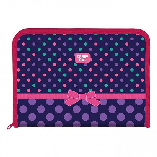 Папка для труда А4 Schoolformat МОДНЫЙ ГОРОХ синяя, пластик, полиэстер, молния с 3 сторон, откидная планка, для девочек