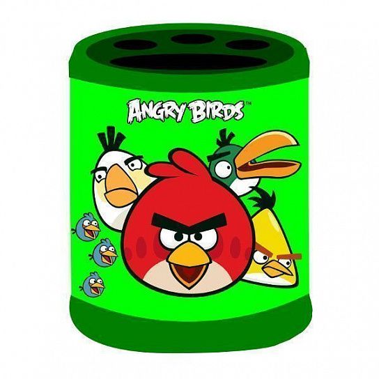 Подставка для канцелярии, ANGRY BIRDS, 3 отделения, зеленый, пластик