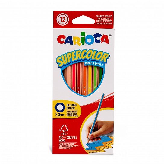 Набор цветных карандашей Carioca SUPERCOLOR 12 цветов шестигранный деревянный корпус