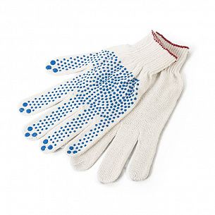Перчатки трикотажные 1-2-PRO с точечным ПВХ покрытием, 5-ти нитка, 10 класс, белые
