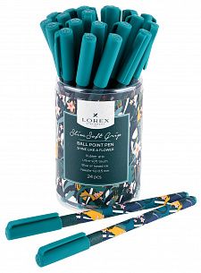 Ручка масляная LOREX SHINE LIKE A FLOWER Slim Soft Grip синяя, резиновый грип, игловидный наконечник, 0,5 мм