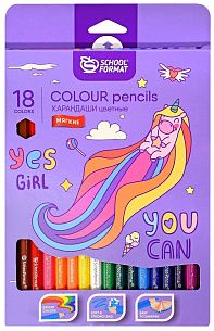 Набор цветных карандашей Schoolformat СКАЗОЧНЫЙ ЕДИНОРОЖЕК, 18 цветов, шестигранные, стикеры в комплекте