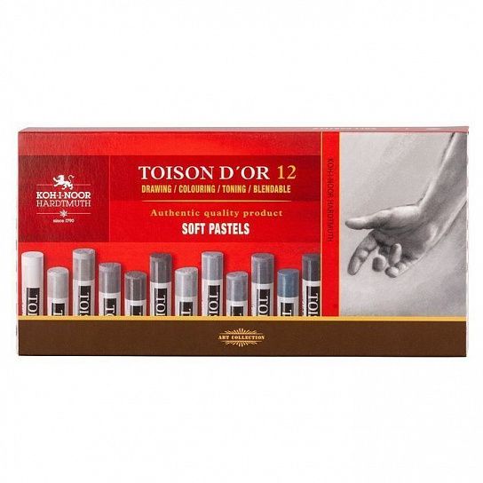 Пастель художественная сухая мягкая Koh-I-Noor TOISON D`OR SOFT 8522 gray line 48 цв. ассорти, круглая в картонной упаковке