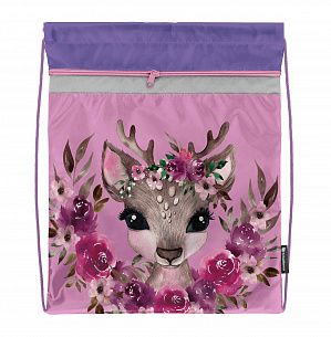 Мешок для обуви Schoolformat CUTE DEER 42х34 см розовый, 1 отделение с большим карманом на молнии, для девочек