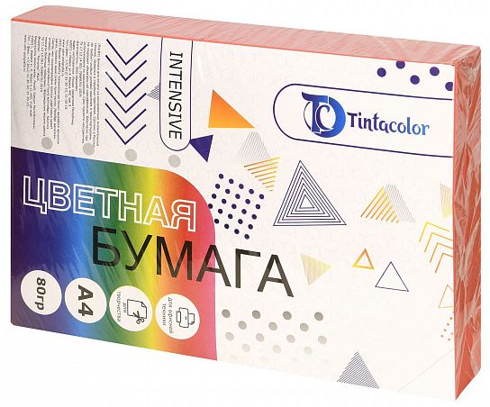 Бумага цветная Tintacolor, формат А4, 80 гр./м2, 500 листов, интенсив, цвет – красный