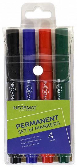 Набор пермаментных маркеров INFORMAT PERMANENT 5 мм, ассорти, круглый, 4 цвета